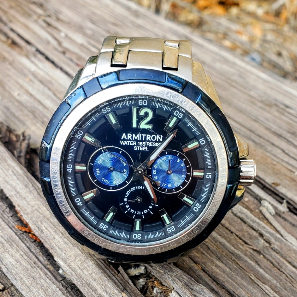 Armitron Pre-Owned Men's Silver Multi-Function Dial Full SS Luxury Watch Link